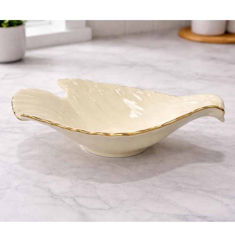 Vintage Lenox Dove Candy Dish Cream China Gold Trim